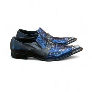 Men's Pointed Toe Blue Croc-Texture Dress Shoes